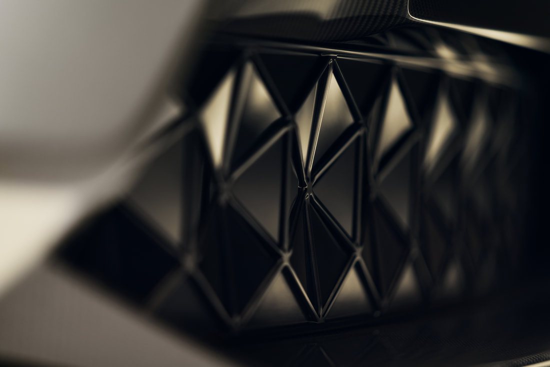 Close-up of the Eletre's triangular active front grille