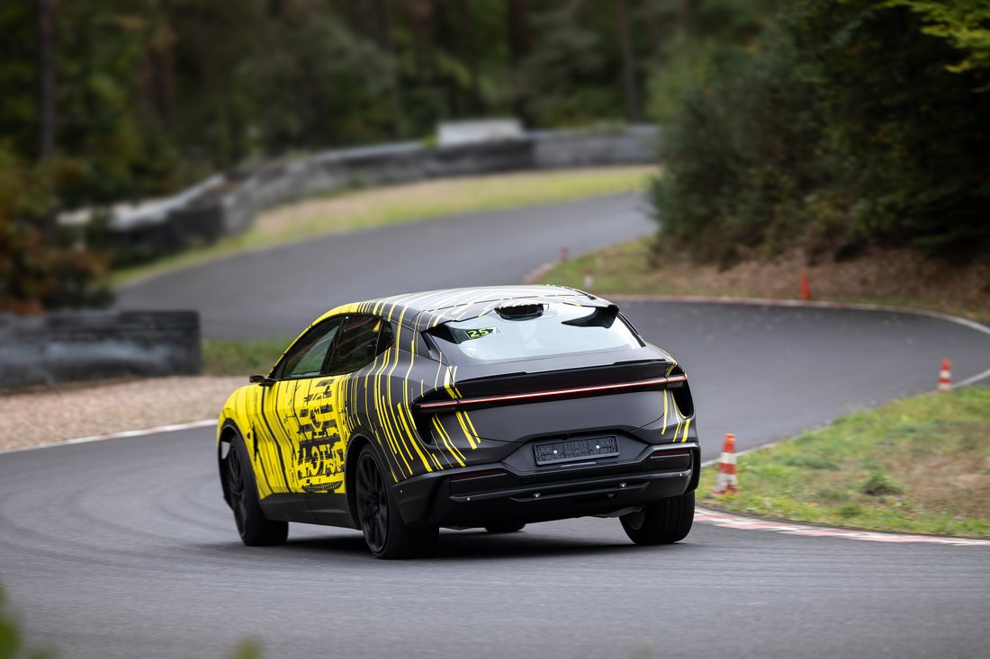 Eletre prototype in camouflage on a test track