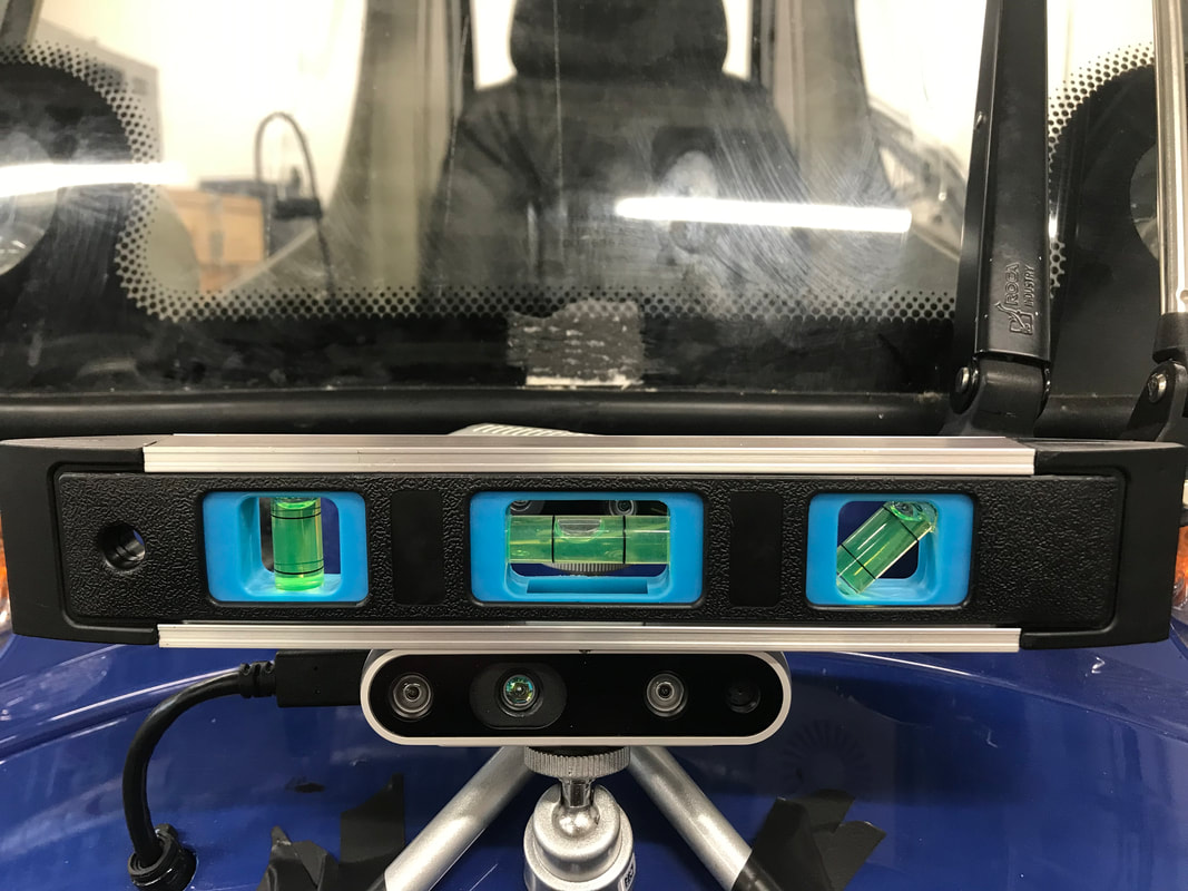 Spirit level used to check the depth camera is parallel to the ground