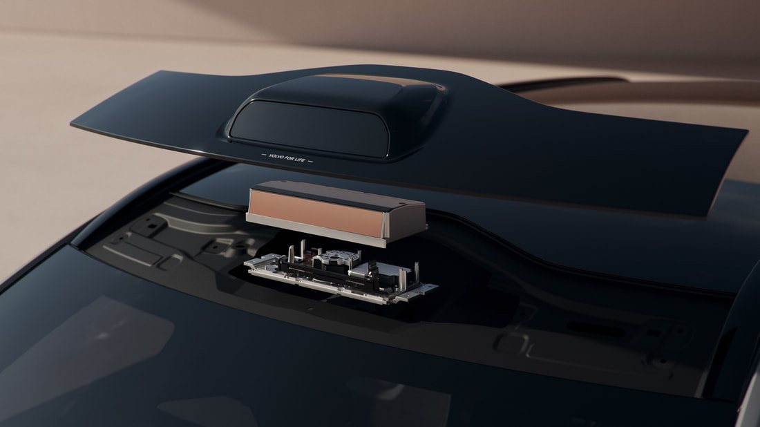 The roof-mounted LiDAR sensor on the Volvo EX90
